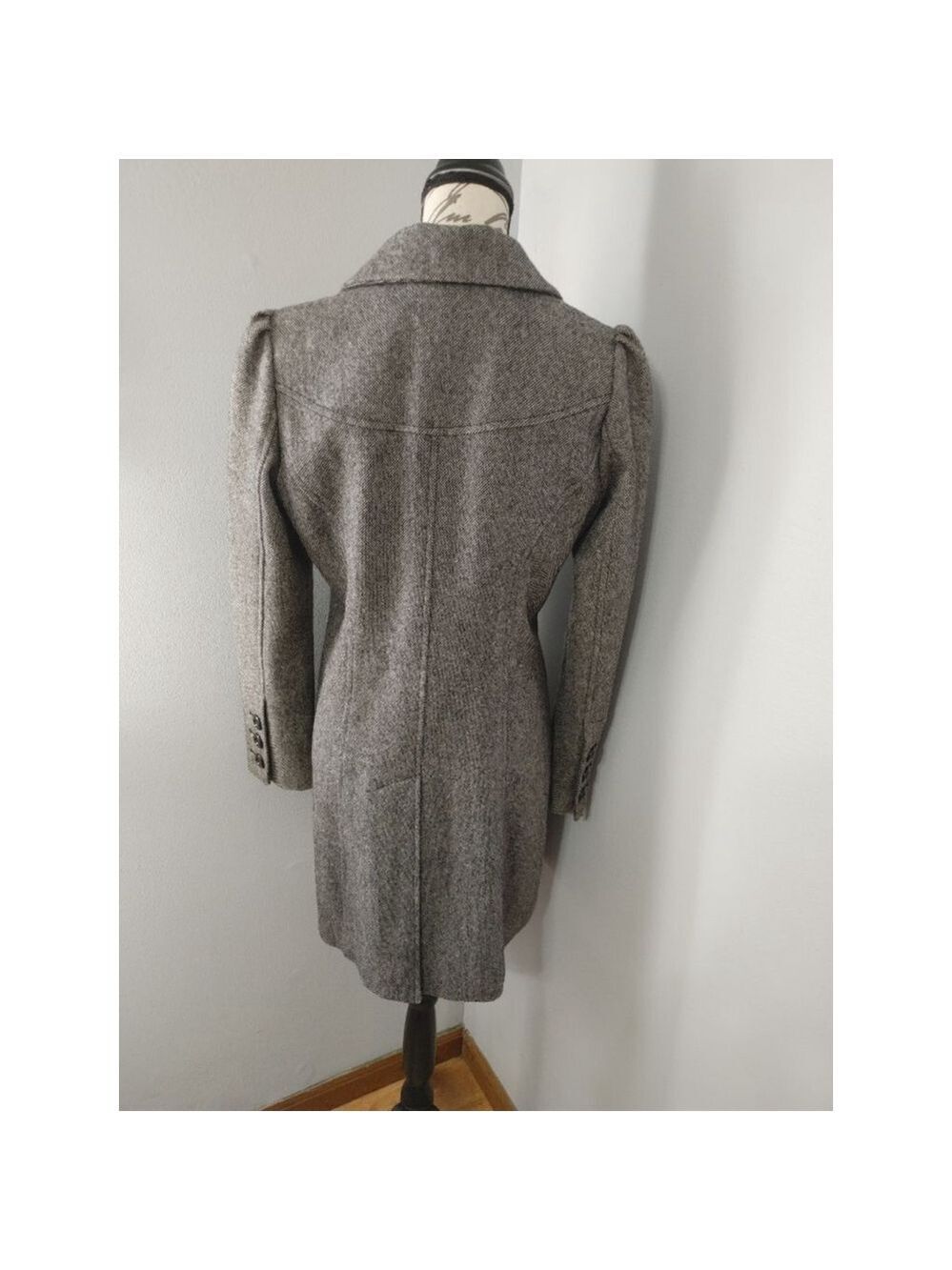 Women's Guess Gray & Black Wool Blend 3 Button Tweed Pea Coat Size M - Picture 4 of 13